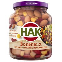 Hak Bonenmix kidney-, reuze-, bruine bonen   370gr